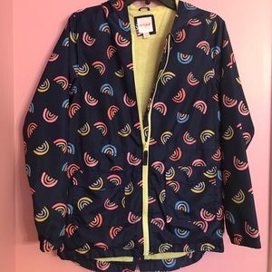 Girls multi colored rain jacket.